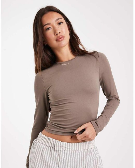 Miss Selfridge Gray Sculpted Long Sleeve Tee