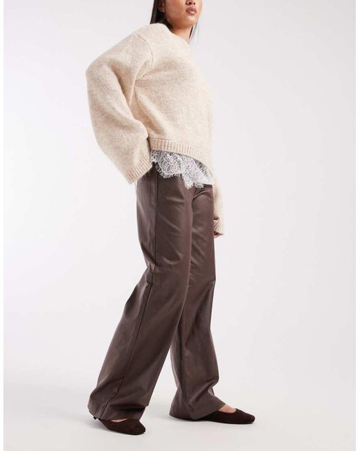 Object Natural Coated Leather-look Wide Leg Trousers
