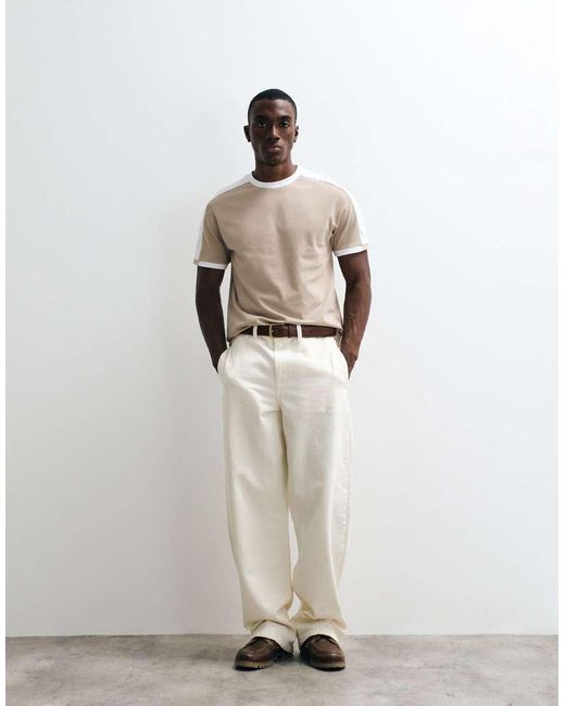 ASOS Natural Heavyweight Regular Fit T-Shirt With Contrast Panel for men
