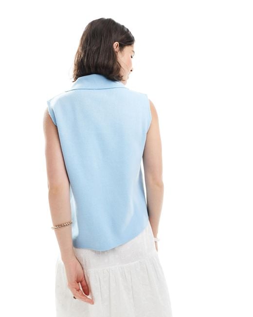 ASOS Blue Compact Knit Waistcoat With Collar