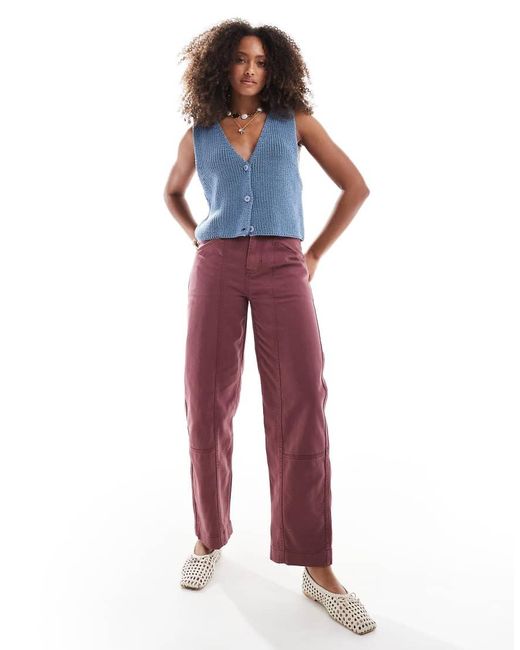 Pantaloni Color Prugna Slavato Con Gamba A Cilindro E Cuciture A Vista di ASOS in Multicolor