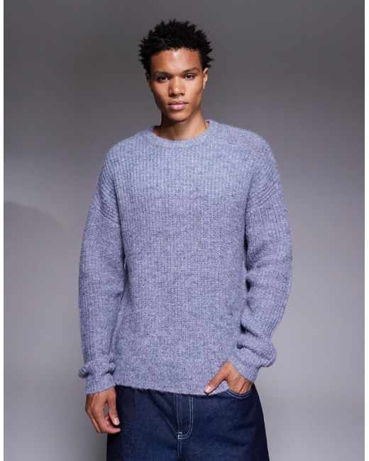 ASOS Blue Relaxed Knitted Crew Neck Jumper for men