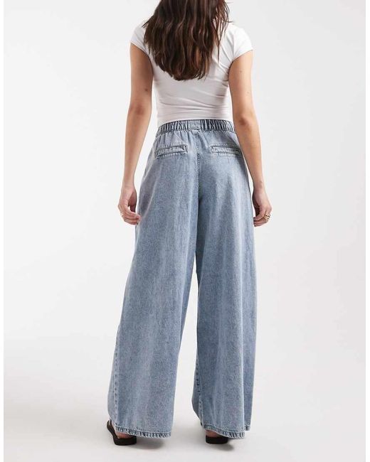 Vero Moda Blue Valeria Mid Rise Wide Leg Pull On Jeans