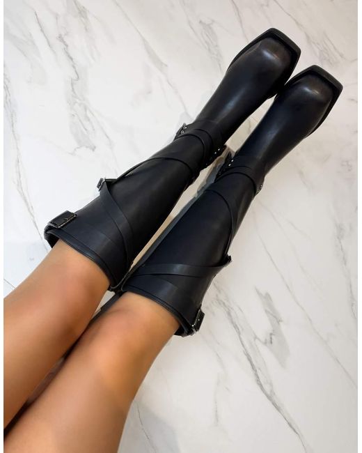 GIA STUDIOS Black Biker Multi-Way Knee Ankle Boots