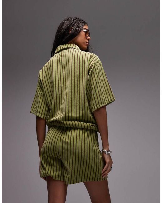 TOPSHOP Green Stripe Towelling Shorts Co-Ord