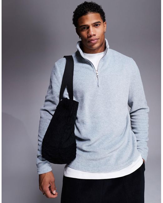 ASOS White Half Zip Fleece Sweatshirt for men