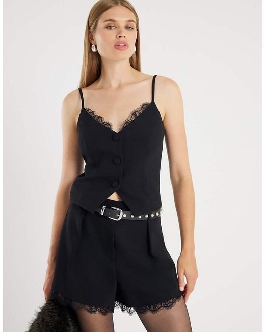 River Island Blue Lace Trim Tailored Shorts