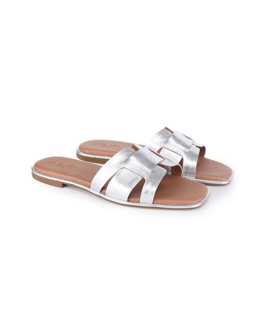 OFF THE HOOK White Heath Leather Slip On Flat Sandals