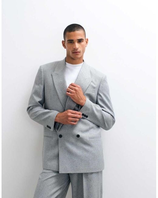 ASOS Gray Relaxed Double Breasted Suit Jacket for men