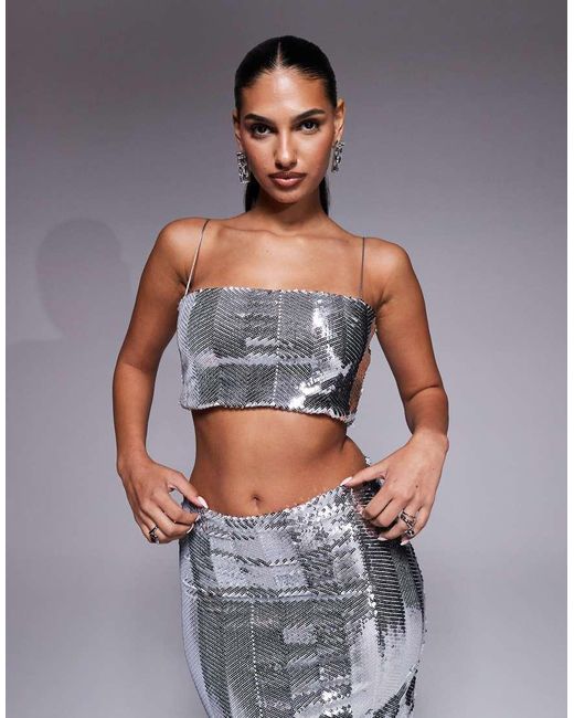 Vesper Gray Sequin Cami Strap Crop Top