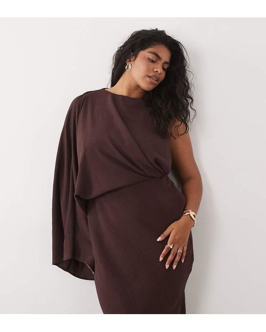 ASOS Brown Asos Design Curve One Shoulder Drape Back Column Maxi Dress