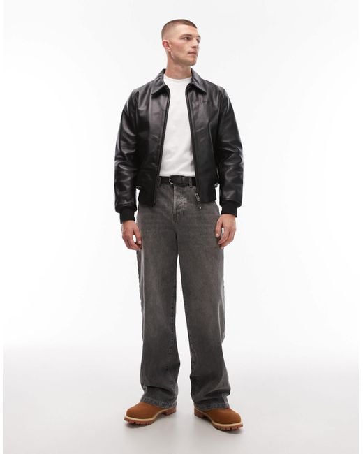 Schott Nyc – hochwertige bomberjacke aus echtleder in Black für Herren