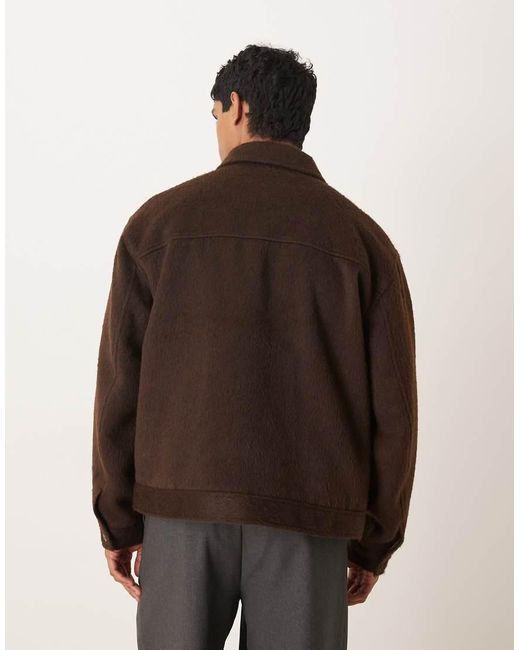 ASOS Harrington Jack Met Geborstelde Wollook in het Brown voor heren
