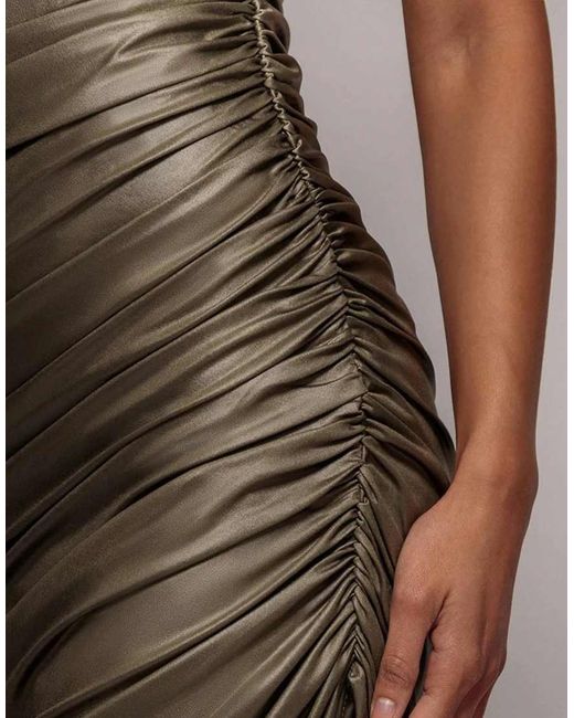 Goddiva Brown Bandeau Faux Leather Midi Dress
