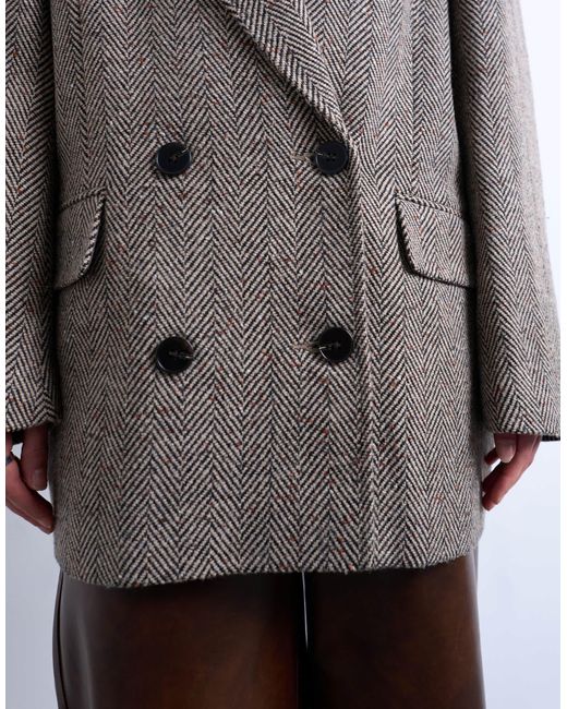 TOPSHOP Gray Twill Heritage Blazer With Wool