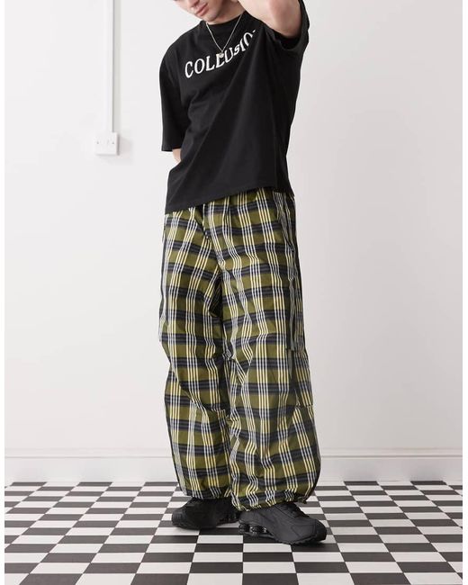 Collusion Black Check Parachute Pant for men