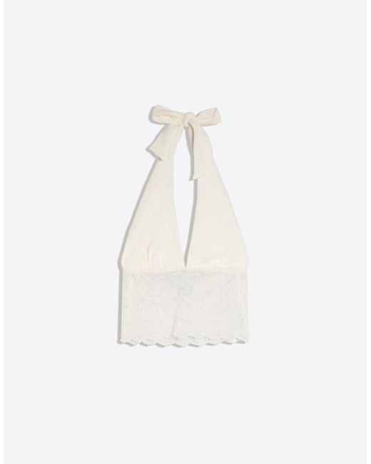 Bershka White Rustic Asymmetric Lace Top