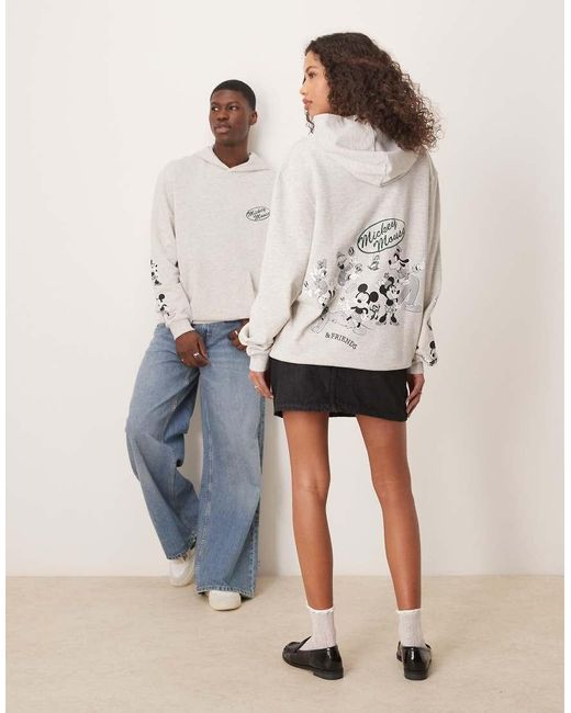 ASOS Oversized Uniseks Hoodie Met Disney Mickey Mouse & Friends-Prints in het White
