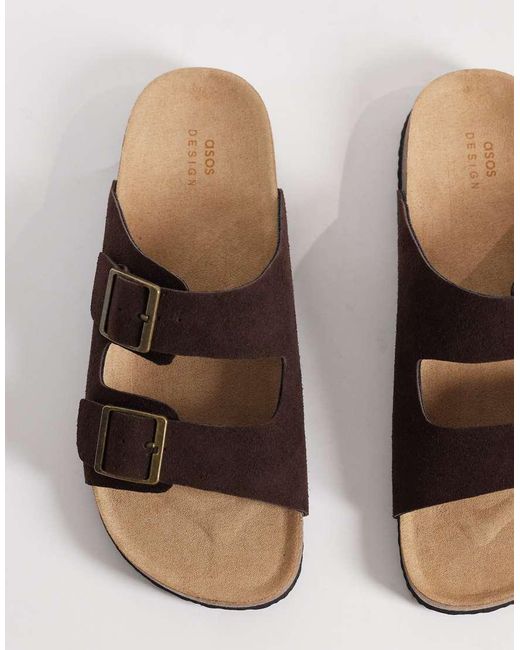 ASOS Brown Two Strap Sandals With Cork Sole for men