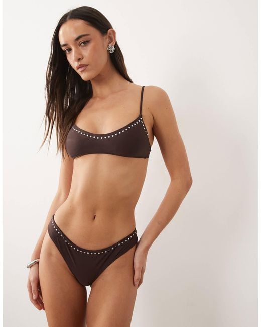 Mango Brown Button Trim Detailed Bikini Bottoms