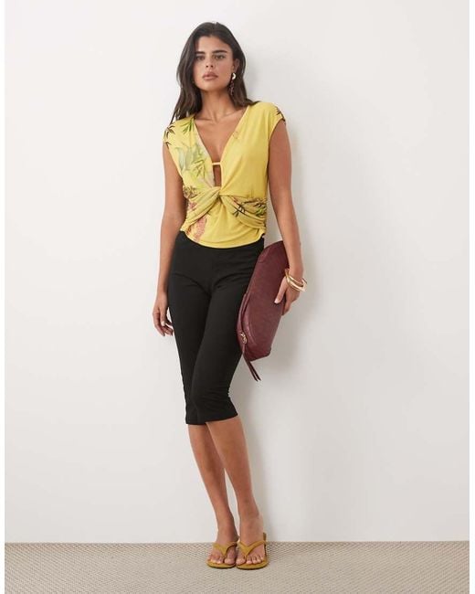 ASOS Yellow Plunge Drape Cap Sleeve