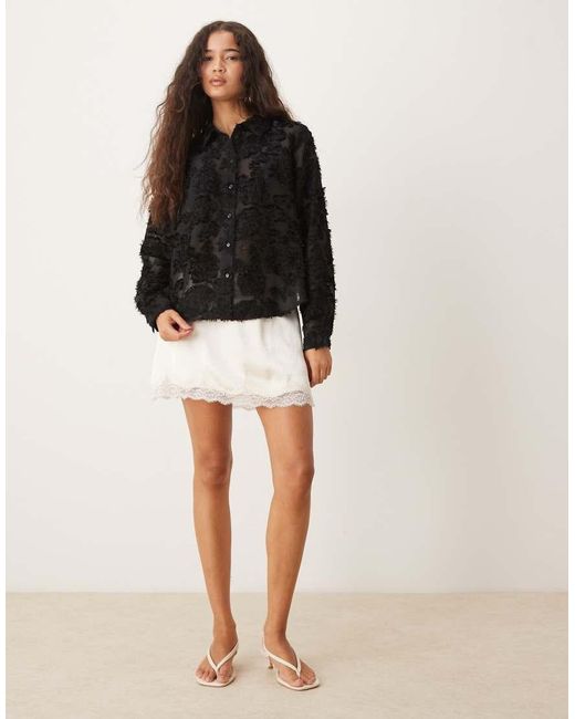 Jdy Black Semi Sheer Shirt With Floral Eyelash Detail