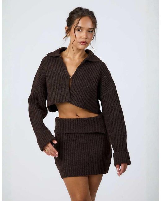 Aria Cove Gray Knit Wide Ribbed Fold Over Detail Mini Skirt