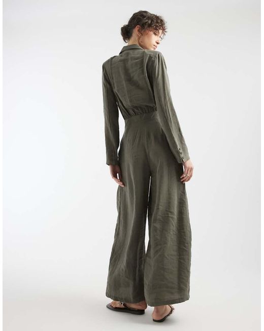 ASOS Green Cupro Wrap Jumpsuit