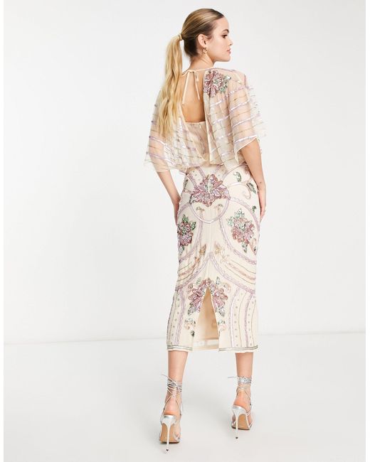 ASOS Asos Design Tall Blouson Midi Dress With Art Nouveau Embellishment in  Natural | Lyst UK