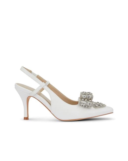 SEQWL White Mid Heel Slingback Shoes With Bow Detail