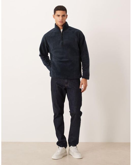 ASOS Blue Relaxed Funnel Neck Quarter Zip Fleece Sweatshirt for men