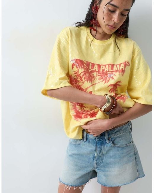 ASOS Natural Oversized Drop Sleeve T-Shirt With La Palma Graphic