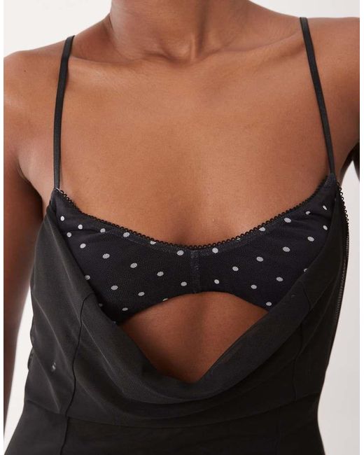 ASOS White Cami Bra Detail Polka Dot Printed Maxi Dress With Godets