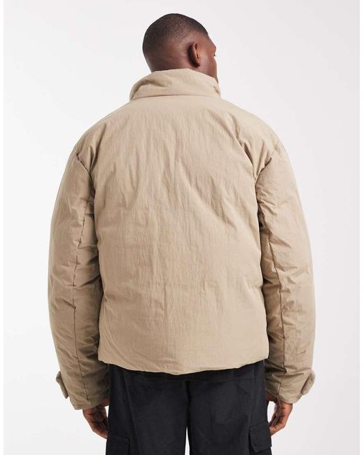 ASOS Natural Puffer Jacket With Funnel Neck for men