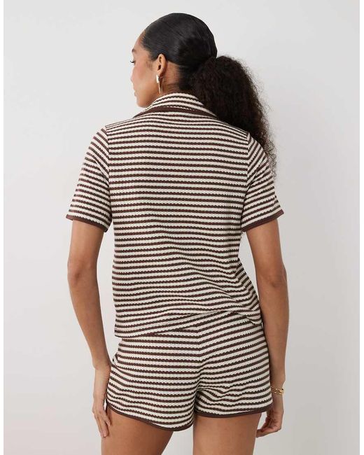 Brave Soul Natural Co-Ord Tie Front Shirt Crochet Top