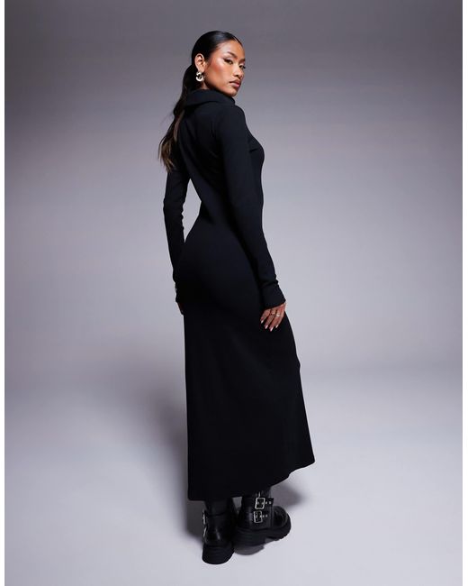 ASOS Black – geripptes, wadenlanges kleid