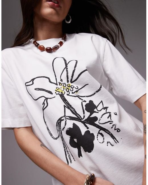 TOPSHOP Gray Graphic Floral Premium Basic Tee