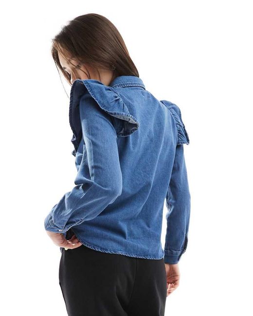 ONLY Blue Long Sleeve Frill Denim Shirt