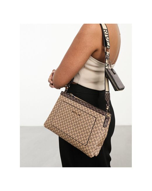 River Island Monogram Cross Body Bag in Brown Lyst