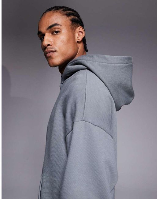 HUGO Gray Nazardo Tonal Central And Back Logo Loose Fit Hoodie for men