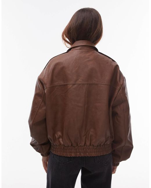 TOPSHOP Brown – oversize-bomberjacke aus kunstleder