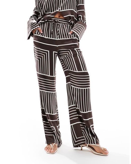 4th & Reckless Brown Satin Wide Leg Trousers Co-ord