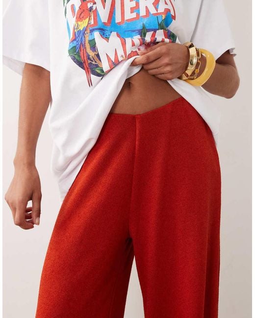 ASOS Red Textu Crochet Jersey Wide Leg Trouser Co-ord