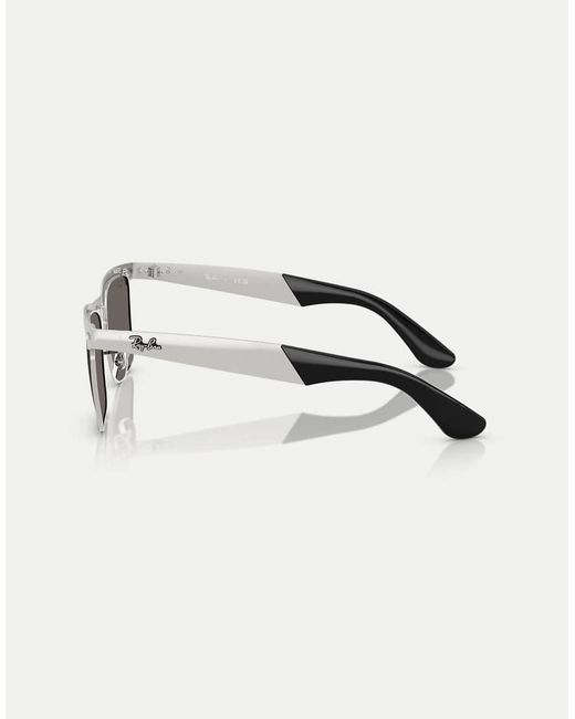 Ray-Ban Gray Wayfarer Deluxe Square Sunglasses With Lens