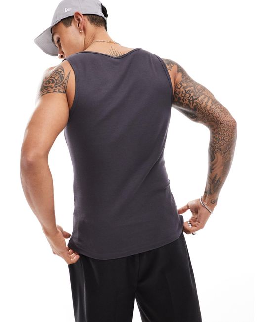 ASOS Blue Muscle Ribbed Tank Top for men
