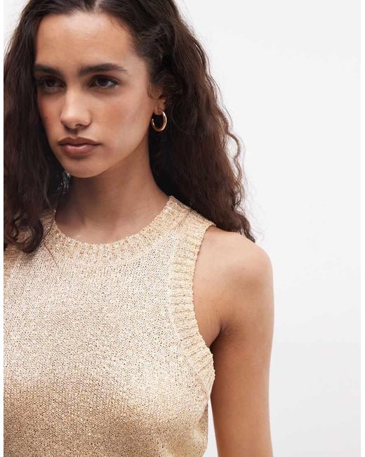 Monki Natural Knitted Mini Dress With Sequin Detail