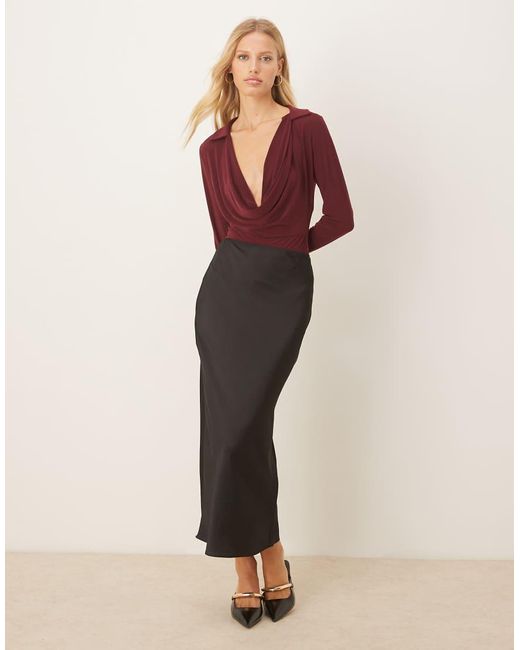 ASOS Red Deep Cowl Neck Slinky Bodysuit