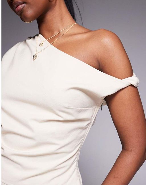 Kaiia White Exclusive Linen Look Off Shoulder Twist Detail Top Co-ord