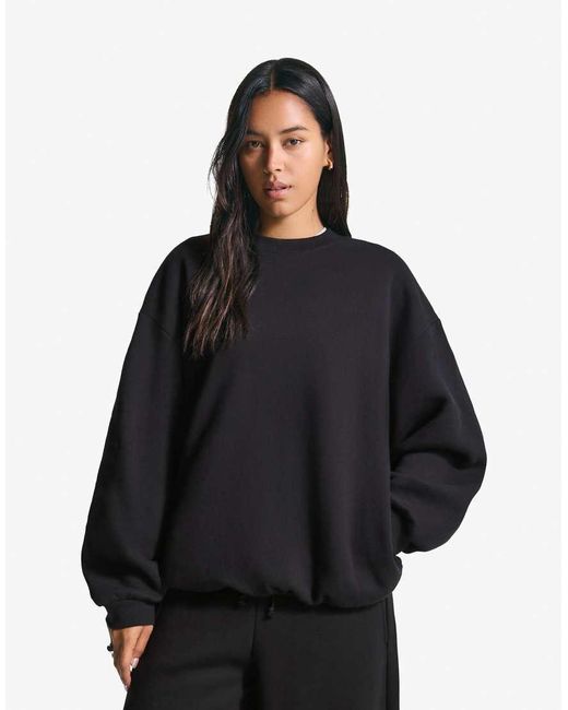 Bershka Black Oversize Sweatshirt With Pockets