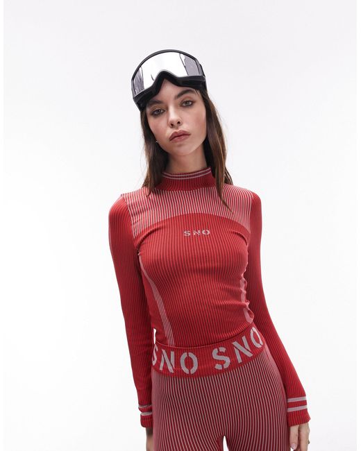 TOPSHOP Red Sno Ski Seamless Base Layer Over The Head Top